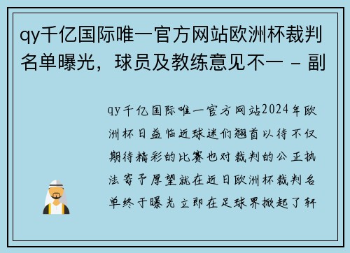 qy千亿国际唯一官方网站欧洲杯裁判名单曝光，球员及教练意见不一 - 副本