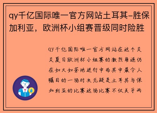 qy千亿国际唯一官方网站土耳其-胜保加利亚，欧洲杯小组赛晋级同时险胜 - 副本